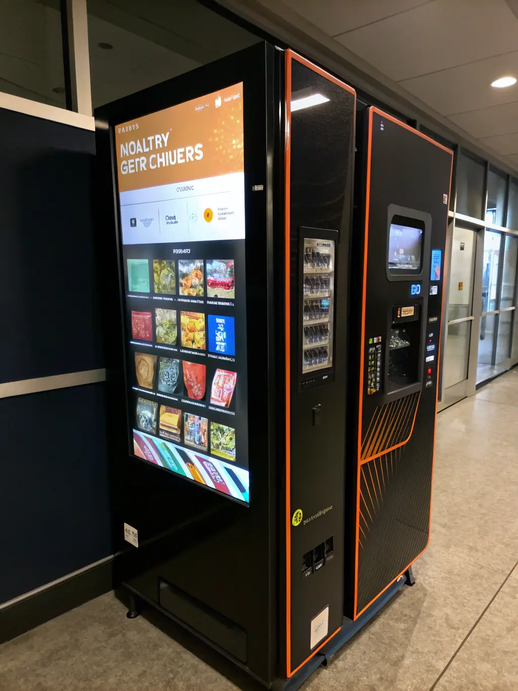 A close-up shot of a vending machine's interface being customized with specific product selections and pricing, tailored to the client's needs and preferences, showcasing the customized solutions offered.